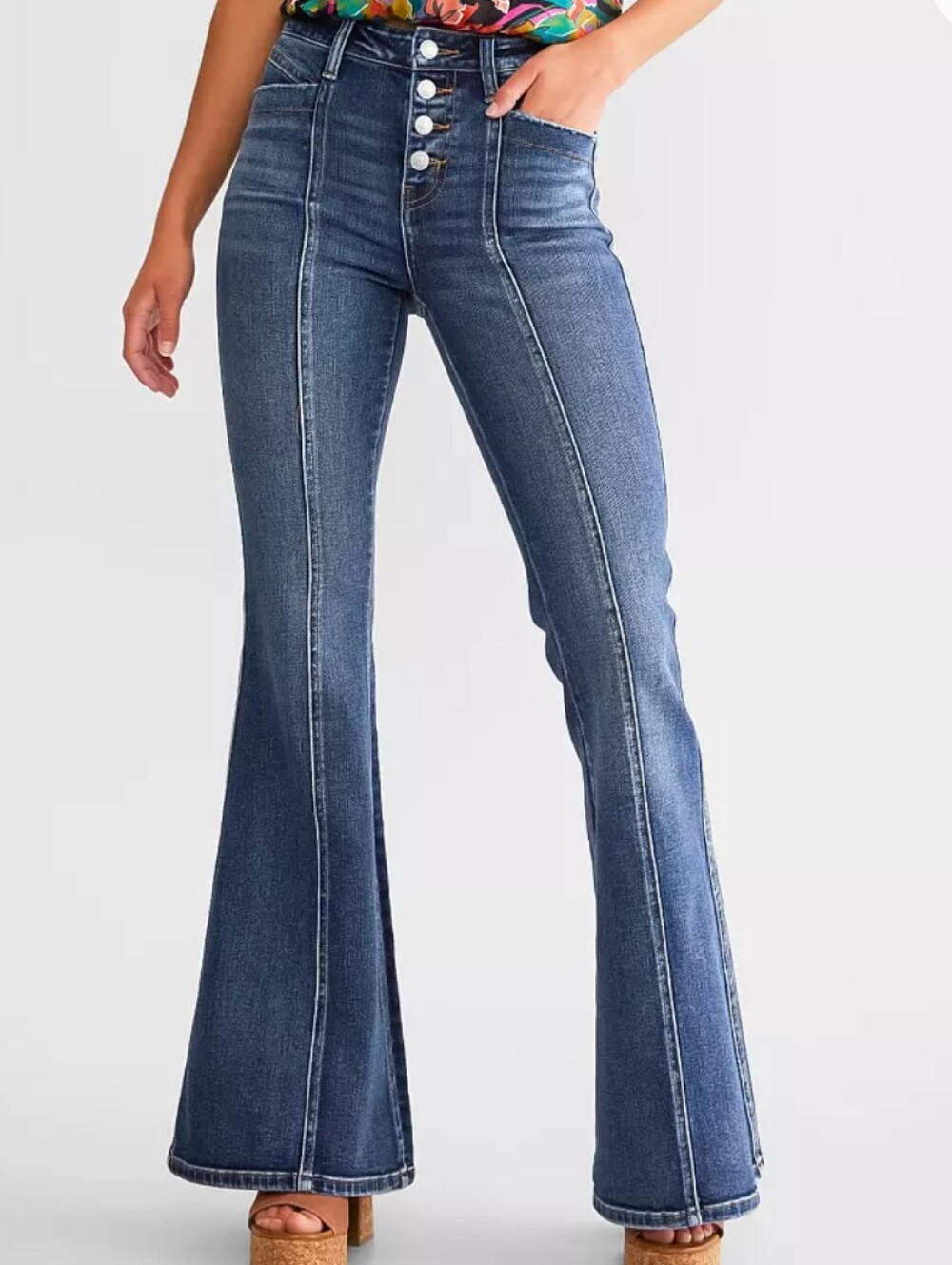 Flying Monkey High-Rise Dark Blue Flare Jeans with Front Seams
